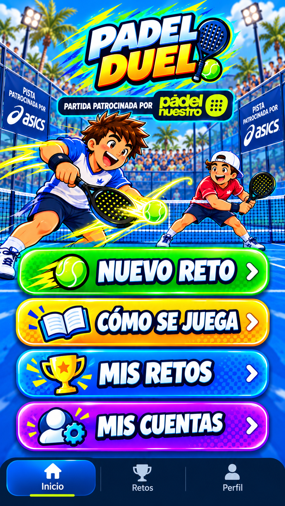 Pantalla de inicio de Padel Duel
